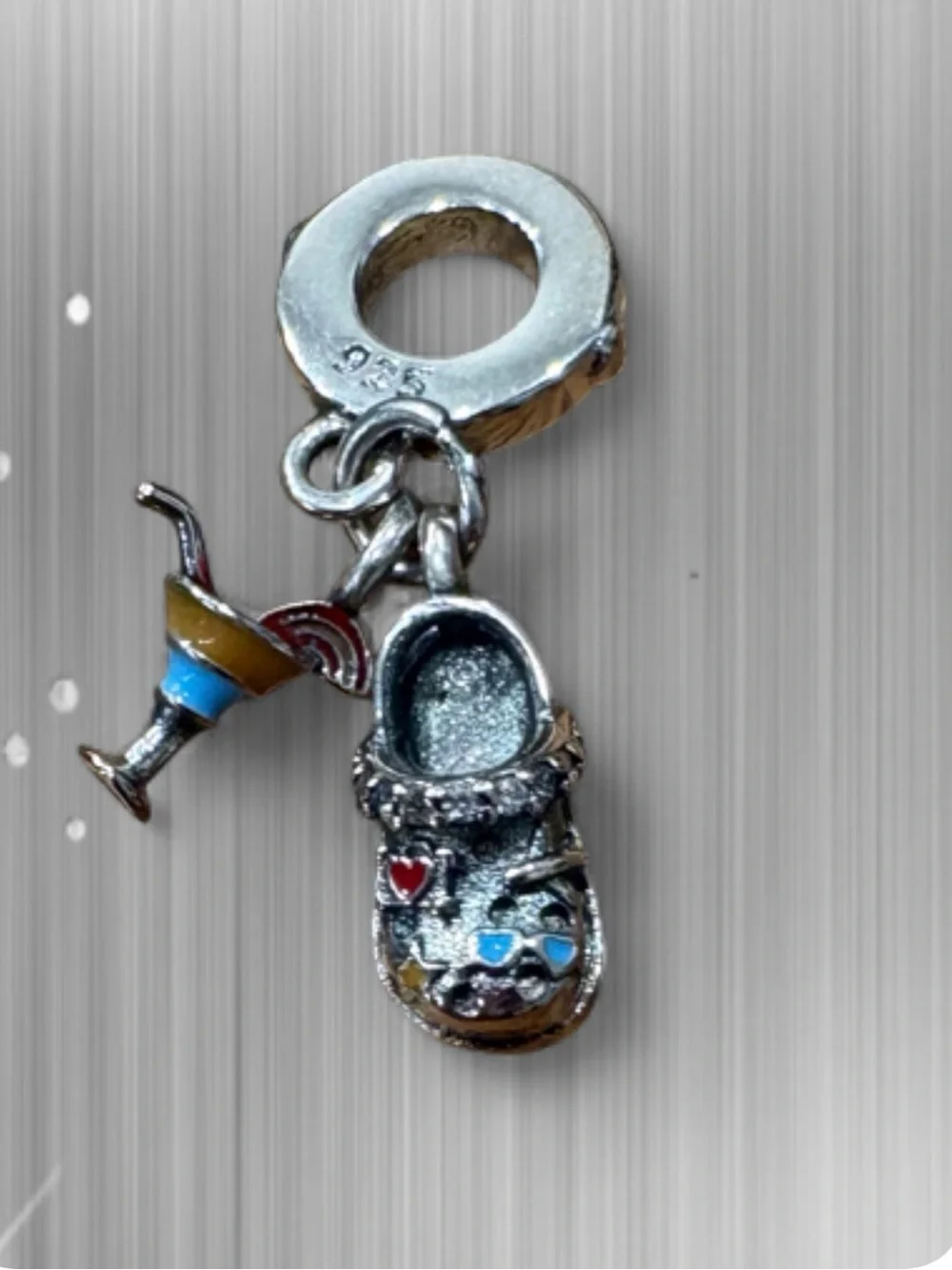 Sterling Silver Croc-Style Shoe & Cocktail Charm - Silver
